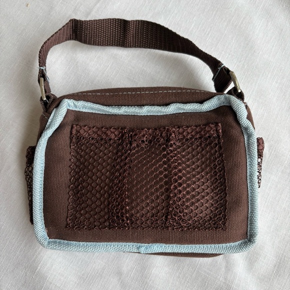 Funksion Y2K Brown & Blue Mini Zipper Camera Bag Pouch with Strap & Pockets - Picture 2 of 5
